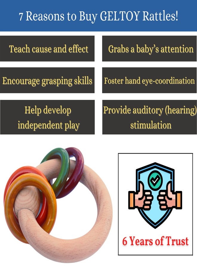 Gift Equals Love Wooden Hand Crafted Ring Rattle for Kids, Babies, Infants, Non Toxic Finished by Indian Artisans- Multi Color (Ringrattle) - Image 4
